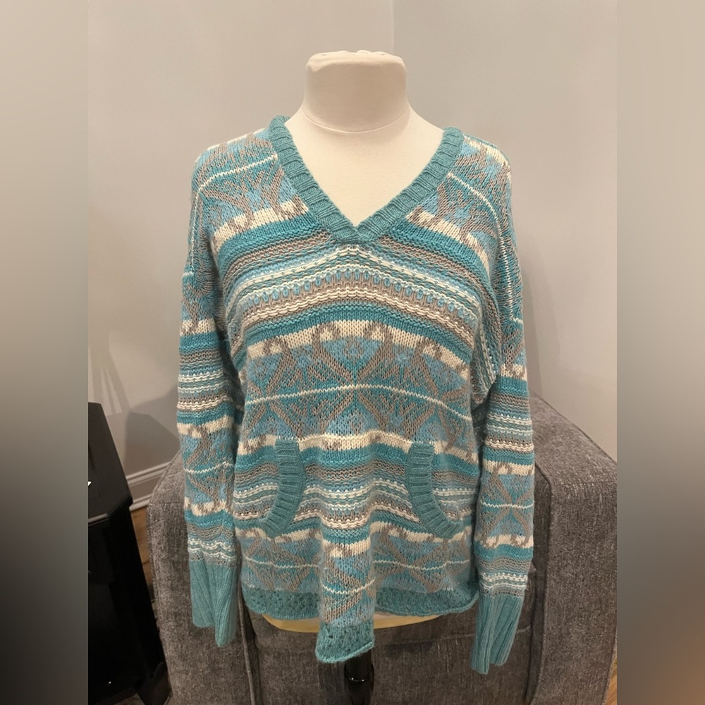 Vtg Y2K Old Navy Holiday‎ Fair Isle Hooded Sweater Size XXL
